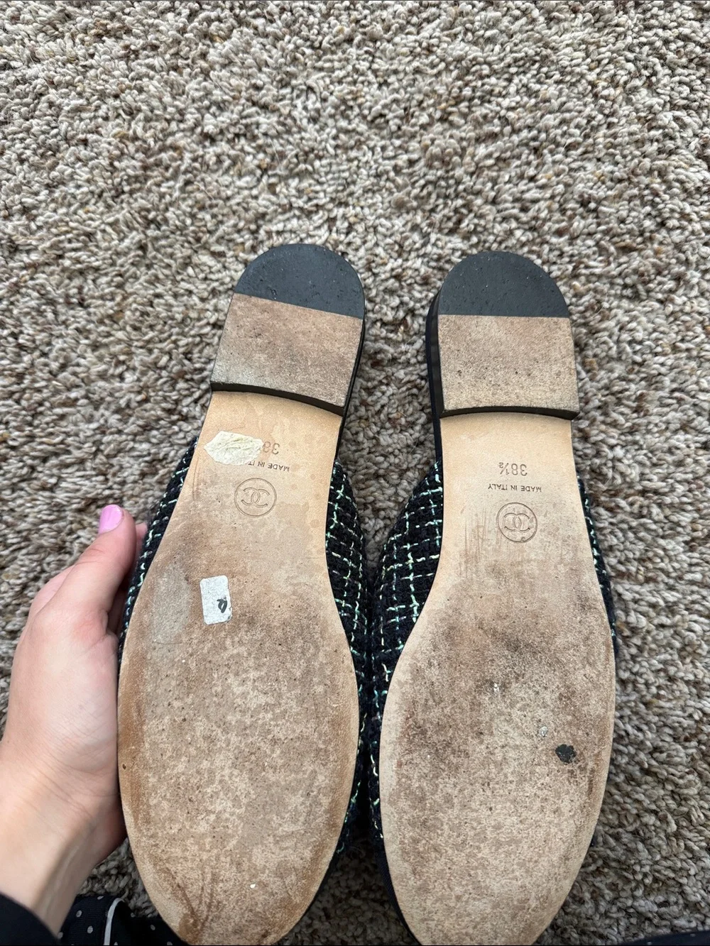 CHANEL Black Tweed Camellia Mule Slides - Picture 3 of 4